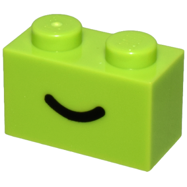 lime brick 1 x 2 with black smile curved line pattern