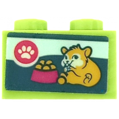lime brick 1 x 2 with paw print hamster and food bowl pattern sticker - set 41405