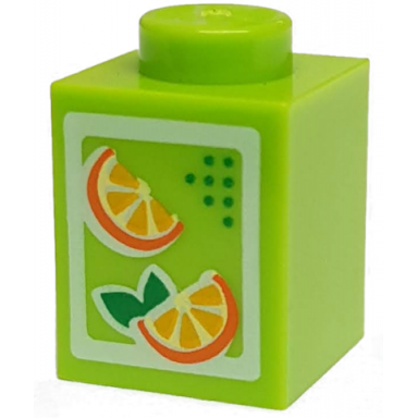 lime brick 1 x 1 with oranges pattern juice carton