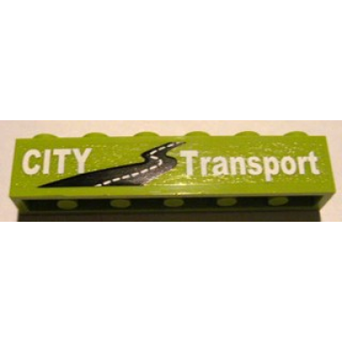 lime brick 1 x 6 with white city transport and black road pattern sticker - set 8404