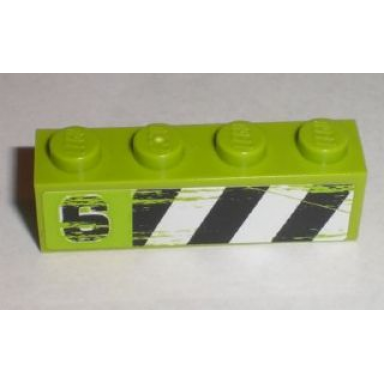 lime brick 1 x 4 with 6 and black and white danger stripes pattern model left side sticker - set 8211