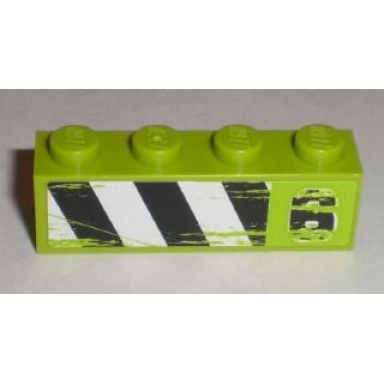 lime brick 1 x 4 with 6 and black and white danger stripes pattern model right side sticker - set 8211
