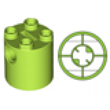 lime brick round 2 x 2 x 2 robot body - with bottom axle holder x shape orientation
