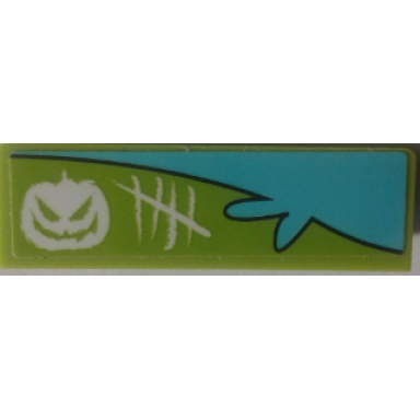 lime panel 1 x 4 x 1 with medium azure water splash white pumpkin face and tally marks pattern sticker - set 75901