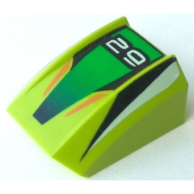lime slope curved 2 x 2 lip with stylized 29 on green panel black and white stripes pattern