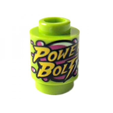 lime brick round 1 x 1 with bright light yellow power bolt and magenta bubbles pattern