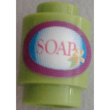 lime brick round 1 x 1 with oval label with magenta border and soap pattern sticker - set 7586