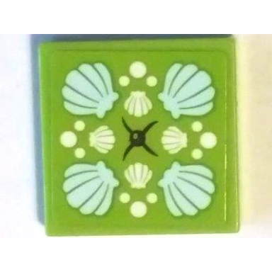 lime tile 2 x 2 with shells pattern sticker - set 41317