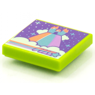 lime tile 2 x 2 with beatbit album cover - castle on rainbow and clouds pattern