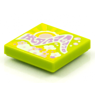 lime tile 2 x 2 with beatbit album cover - sun and sunshine with flowers pattern