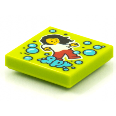 lime tile 2 x 2 with beatbit album cover - dancing girl and medium azure bubbles pattern