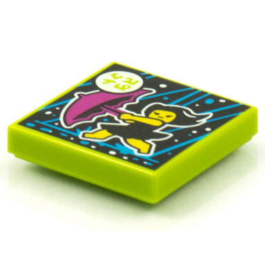 lime tile 2 x 2 with beatbit album cover - girl running in rain with purple umbrella pattern
