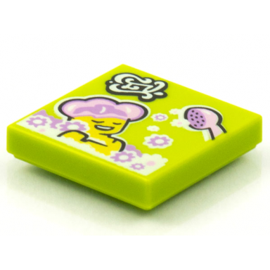 lime tile 2 x 2 with beatbit album cover - woman in bubble bath with shower head pattern