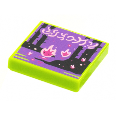 lime tile 2 x 2 with beatbit album cover - will-o-the-wisps and trees pattern