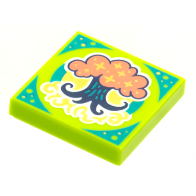 lime tile 2 x 2 with beatbit album cover - coral and dark blue tree pattern