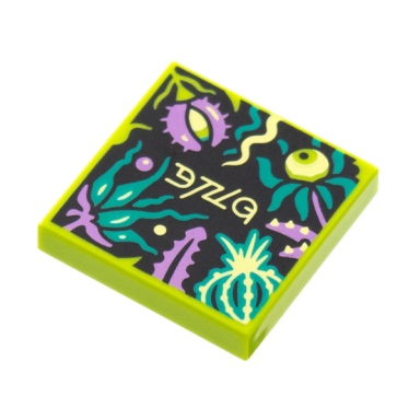 lime tile 2 x 2 with beatbit album cover - dark turquoise and medium lavender plants pattern
