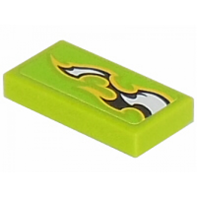 lime tile 1 x 2 with black and white flames pattern model left side sticker - set 8302