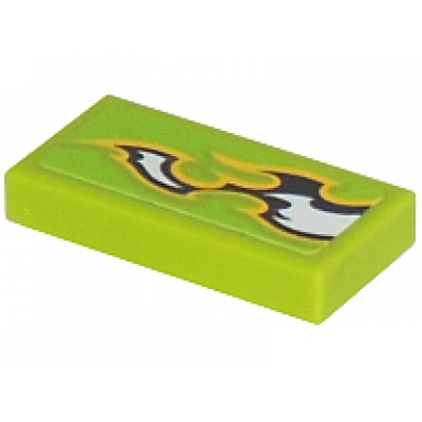 lime tile 1 x 2 with black and white flames pattern model right side sticker - set 8302