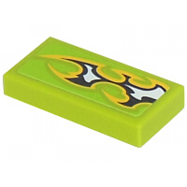 lime tile 1 x 2 with black and white flames pattern model center sticker - set 8302