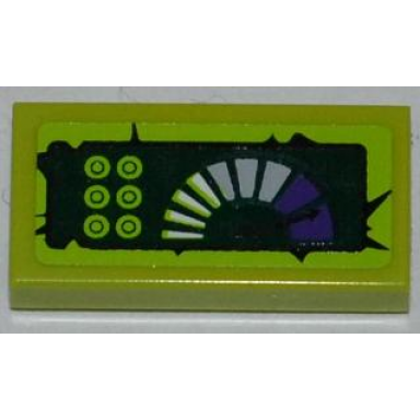 lime tile 1 x 2 with 6 lime buttons and purple gauge pattern sticker - set 9447