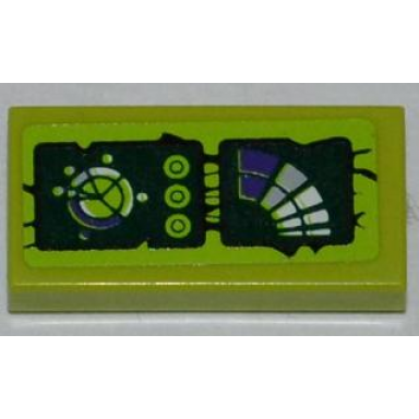 lime tile 1 x 2 with control panel with buttons and dark purple gauges pattern sticker - set 9447