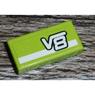 lime tile 1 x 2 with white stripe and v8 on lime background pattern sticker - set 8152