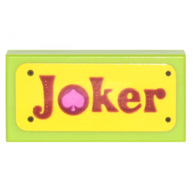 lime tile 1 x 2 with red joker with dark pink spade on yellow background pattern sticker - set 70906