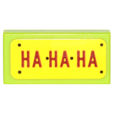 lime tile 1 x 2 with red ha ha ha on yellow background pattern sticker - set 70906