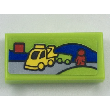 lime tile 1 x 2 with miniature set 10814 pattern sticker - set 40178