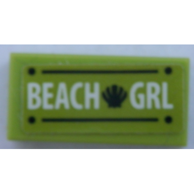 lime tile 1 x 2 with white beach grl black shell lines and dots pattern sticker - set 41316