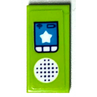 lime tile 1 x 2 with cb radio speaker buttons and star pattern sticker - set 41339