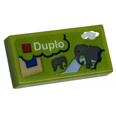 lime tile 1 x 2 with lego duplo set box art elephants cloud and river pattern sticker - sets 40528 40574