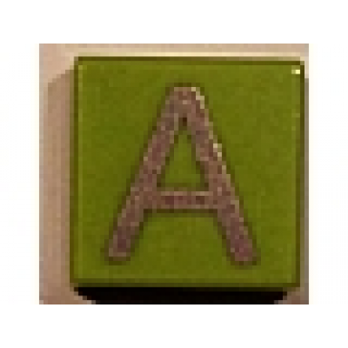 lime tile 1 x 1 with silver capital letter a pattern