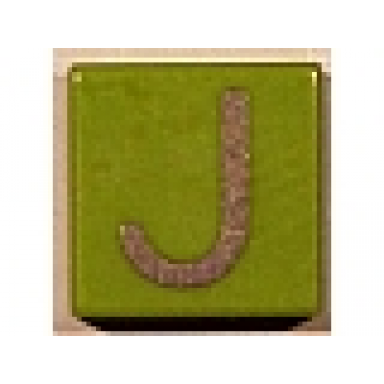 lime tile 1 x 1 with silver capital letter j pattern
