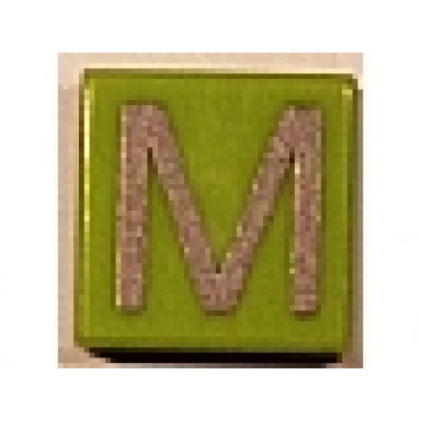 lime tile 1 x 1 with silver capital letter m pattern