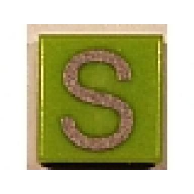 lime tile 1 x 1 with silver capital letter s pattern