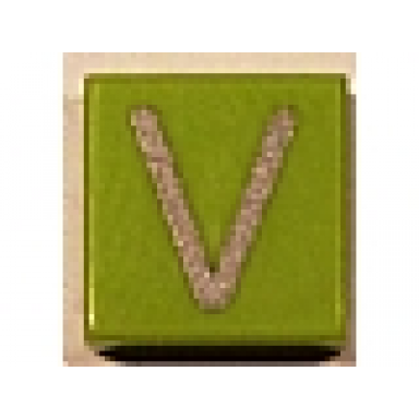 lime tile 1 x 1 with silver capital letter v pattern