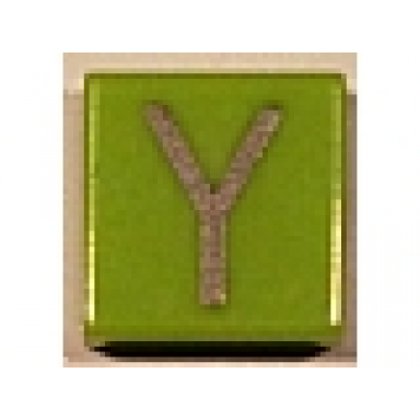 lime tile 1 x 1 with silver capital letter y pattern