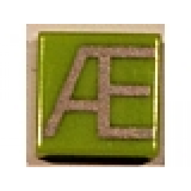 lime tile 1 x 1 with silver capital letter æ pattern