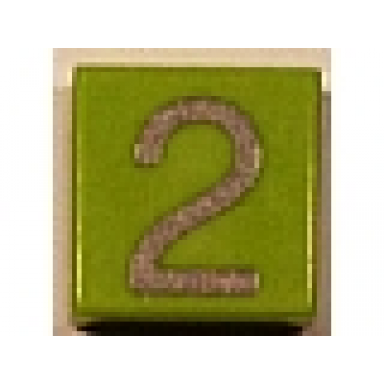 lime tile 1 x 1 with silver number 2 pattern