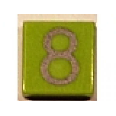 lime tile 1 x 1 with silver number 8 pattern