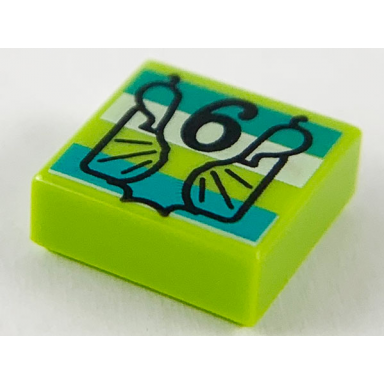 lime tile 1 x 1 with black 6 dark turquoise and white stripes pattern