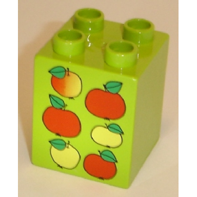 lime duplo brick 2 x 2 x 2 with 6 apples pattern