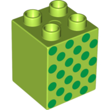 lime duplo brick 2 x 2 x 2 with green dots pattern