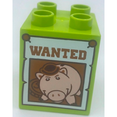 lime duplo brick 2 x 2 x 2 with wanted poster of hamm toy story pattern