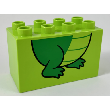 lime duplo brick 2 x 4 x 2 with alligator crocodile feet pattern