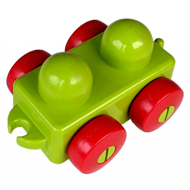 lime primo vehicle wagon with tow hitches and red wheels
