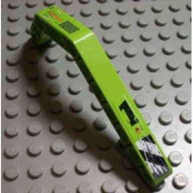 lime technic liftarm modified bent thick 1 x 11.5 double with worn 1 and danger stripes and exhaust vents pattern model left stickers - set 8956