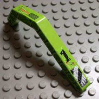 lime technic liftarm modified bent thick 1 x 11.5 double with worn 1 and danger stripes and exhaust vents pattern model right stickers - set 8956