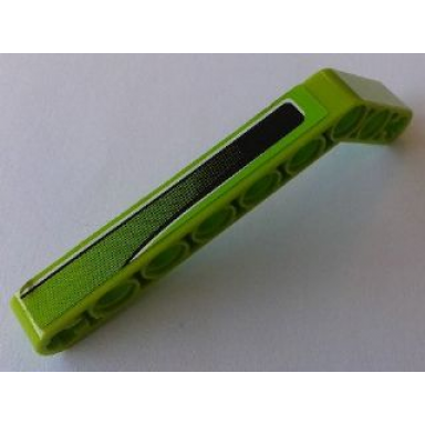 lime technic liftarm modified bent thick 1 x 9 7 - 3 with black shade and white line pattern left side sticker - set 8649